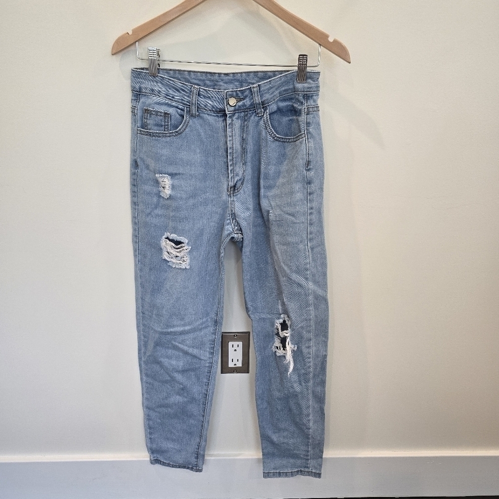 SHEIN High Waisted Distressed Ripped Lightwash Ankle Mom Jeans Size Small - Picture 3 of 9